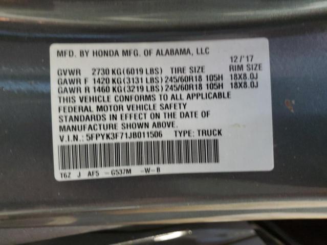 2018 HONDA RIDGELINE - 5FPYK3F71JB011506