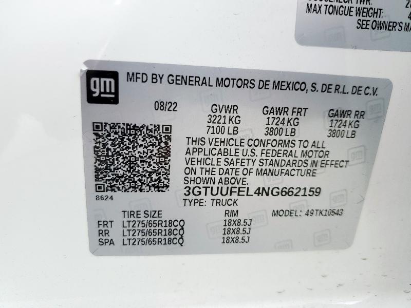 2022 GMC SIERRA K15 - 3GTUUFEL4NG662159