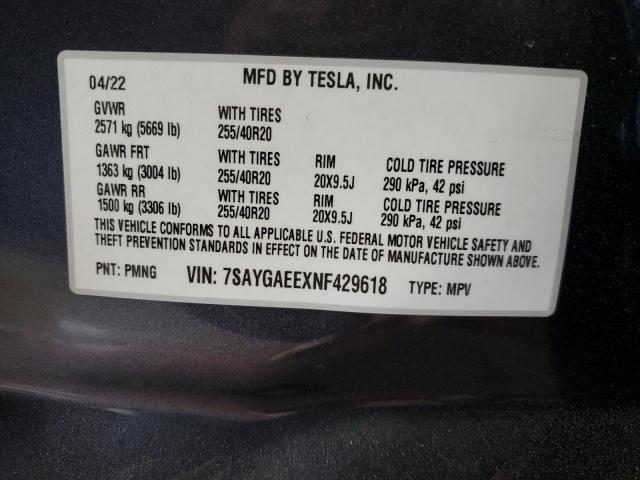 2022 TESLA MODEL Y - 7SAYGAEEXNF429618