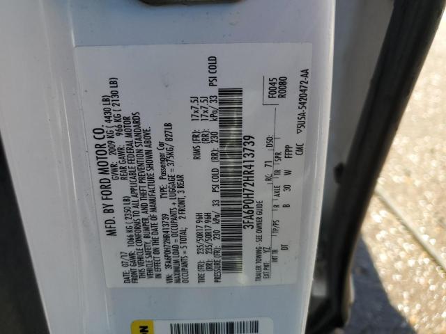 2017 FORD FUSION SE - 3FA6P0H72HR413739