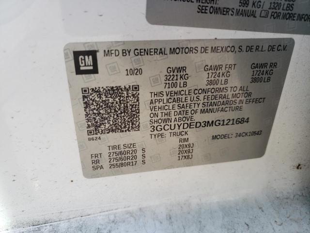2021 CHEVROLET SILVERADO - 3GCUYDED3MG121684