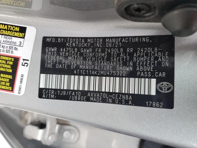 2021 TOYOTA CAMRY LE - 4T1C11AK2MU475322
