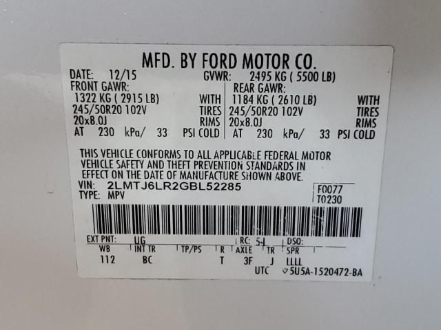 2016 LINCOLN MKX RESERV - 2LMTJ6LR2GBL52285