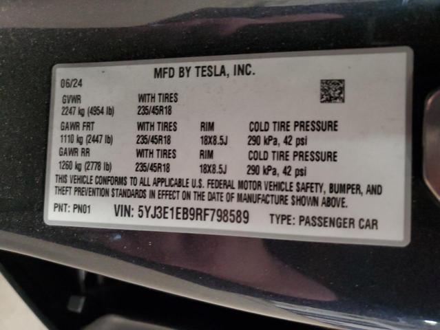 2024 TESLA MODEL 3 - 5YJ3E1EB9RF798589