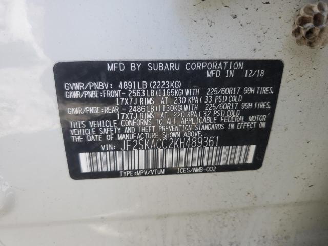 2019 SUBARU FORESTER JF2SKACC2KH489361