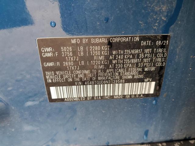 2022 SUBARU OUTBACK WI 4S4BTGUD8N3139588