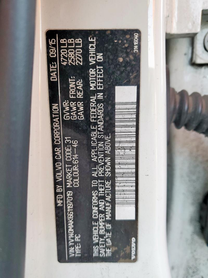 2016 VOLVO S80 PREMIE YV140MAK6G1197019