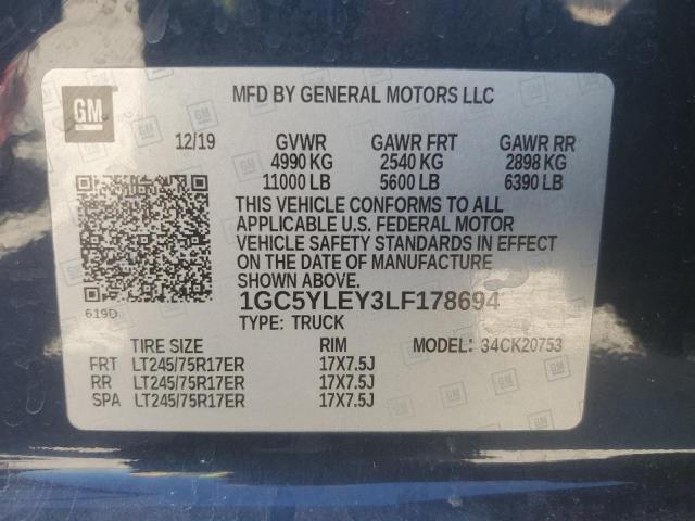 2020 CHEVROLET SILVERADO - 1GC5YLEY3LF178694