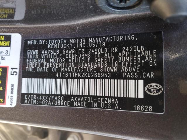 2019 TOYOTA CAMRY L - 4T1B11HK2KU266953