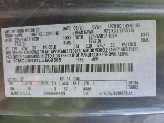2020 FORD ESCAPE SE - 1FMCU0G61LUB60585