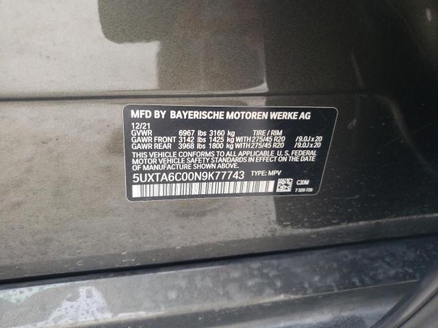 2022 BMW X5 XDRIVE4 - 5UXTA6C00N9K77743