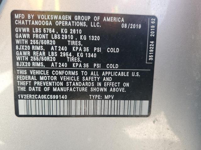 2019 VOLKSWAGEN ATLAS SEL - 1V2ER2CA0KC599140