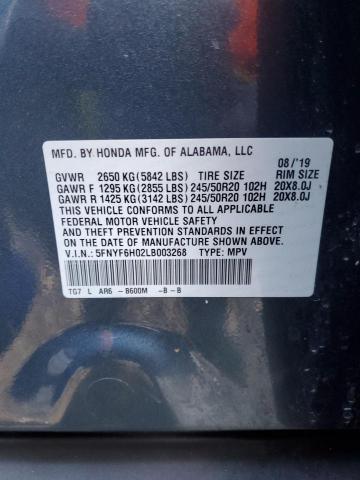 2020 HONDA PILOT ELIT - 5FNYF6H02LB003268