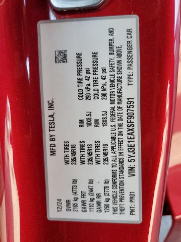 2025 TESLA MODEL 3 - 5YJ3E1EAXSF907591
