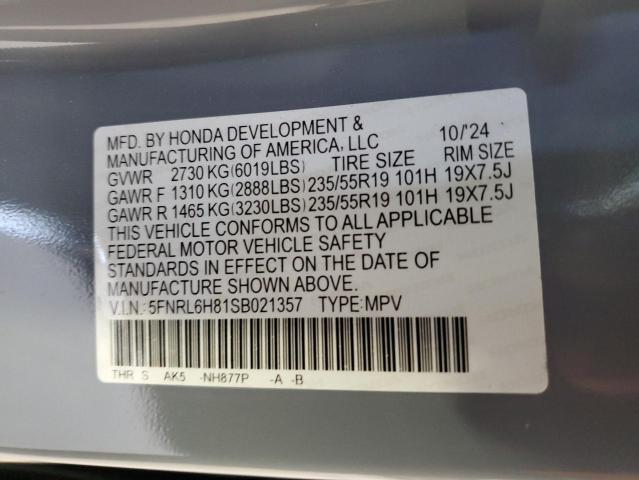 2025 HONDA ODYSSEY TO 5FNRL6H81SB021357