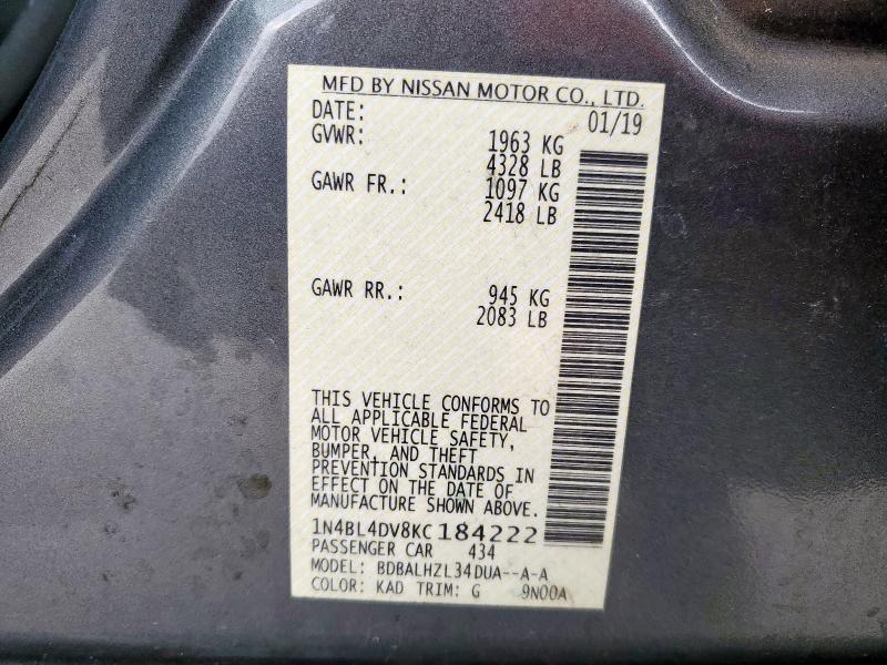 2019 NISSAN ALTIMA SV - 1N4BL4DV8KC184222