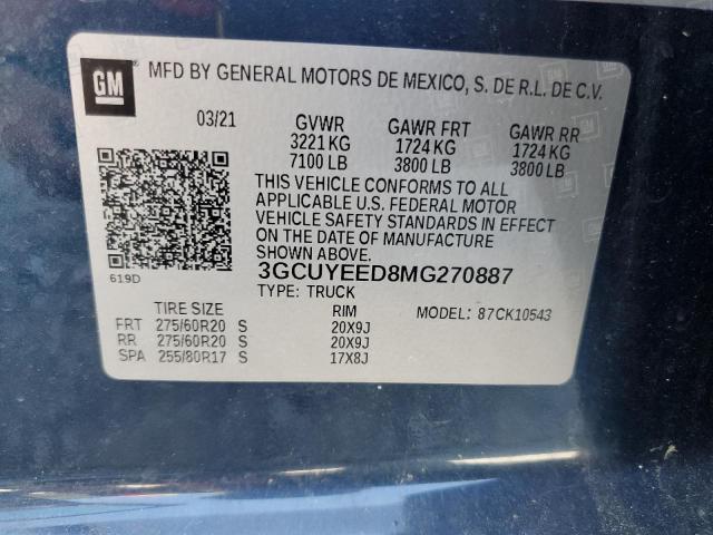 2021 CHEVROLET SILVERADO - 3GCUYEED8MG270887