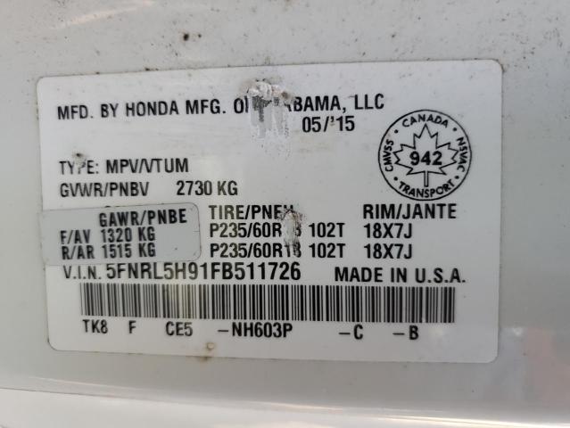 2015 HONDA ODYSSEY TO 5FNRL5H91FB511726