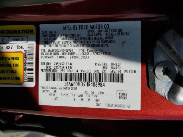 2017 FORD FUSION SE - 3FA6P0HD5HR406984