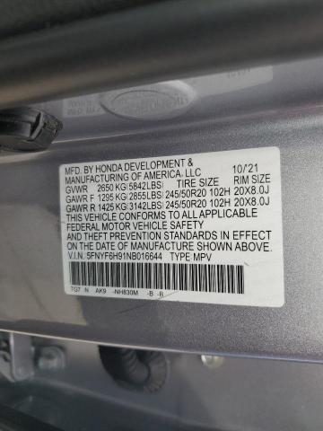 2022 HONDA PILOT TOUR - 5FNYF6H91NB016644