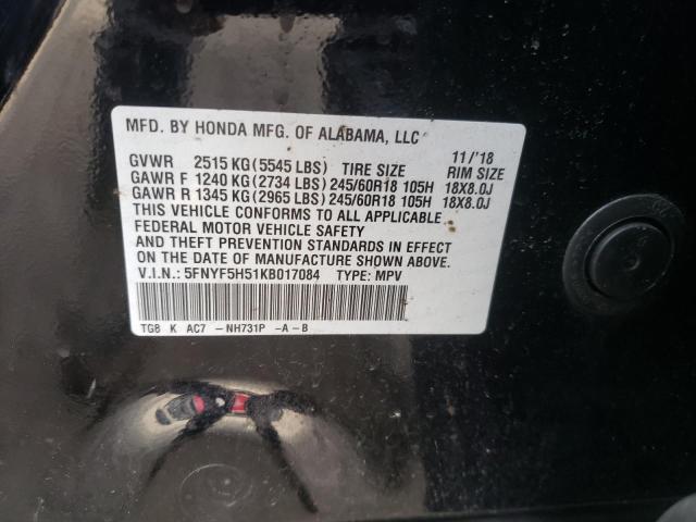 2019 HONDA PILOT EXL - 5FNYF5H51KB017084