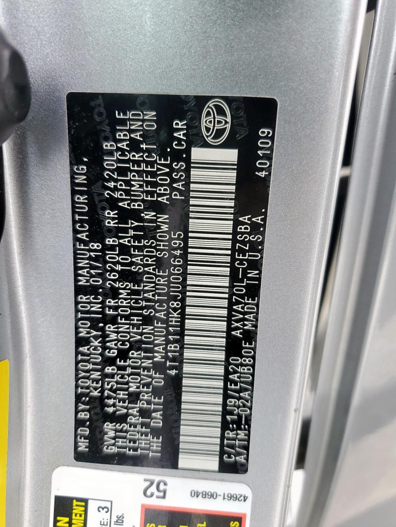2018 TOYOTA CAMRY L - 4T1B11HK8JU066495