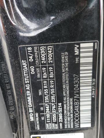 2018 MERCEDES-BENZ GLC WDC0G4KB7JV104307