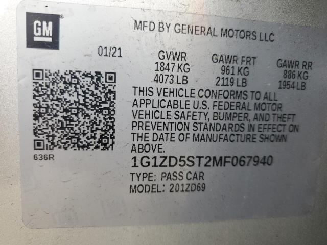 2021 CHEVROLET MALIBU LT - 1G1ZD5ST2MF067940