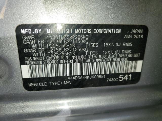 2019 MITSUBISHI OUTLANDER - JA4AD3A34KJ000691