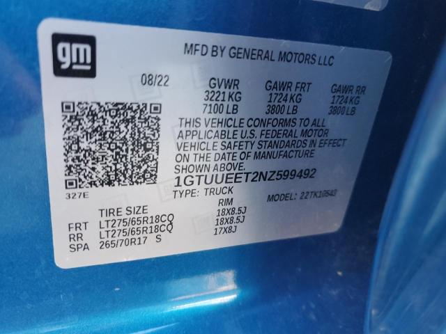 2022 GMC SIERRA K15 - 1GTUUEET2NZ599492