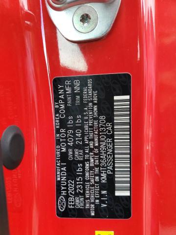 2022 HYUNDAI VELOSTER N - KMHT36AH9NU013708