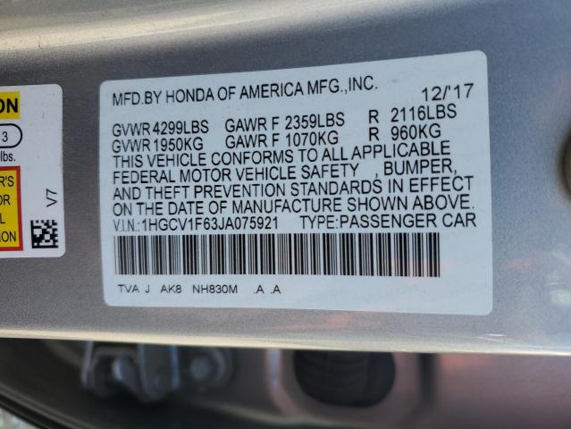 2018 HONDA ACCORD EXL - 1HGCV1F63JA075921