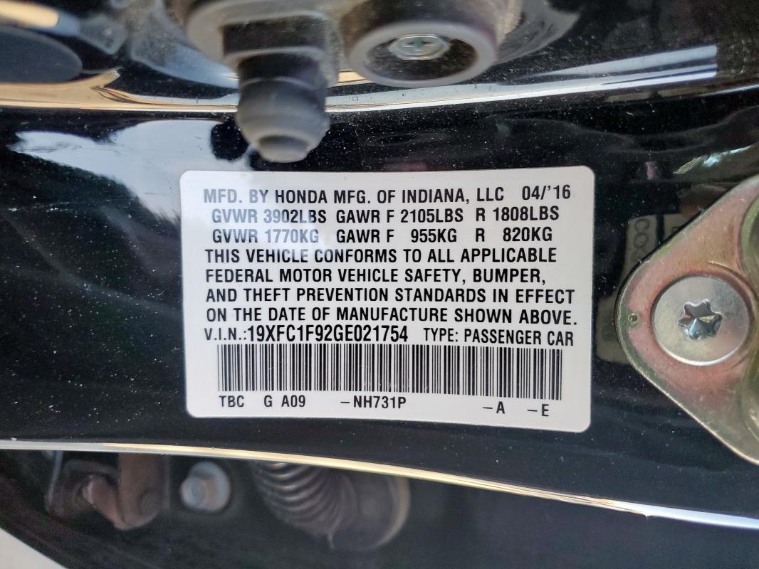 2016 HONDA CIVIC TOUR 19XFC1F92GE021754