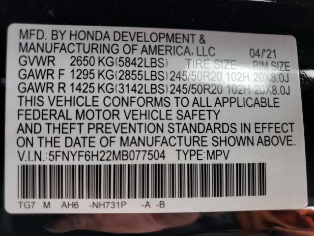 2021 HONDA PILOT SE 5FNYF6H22MB077504