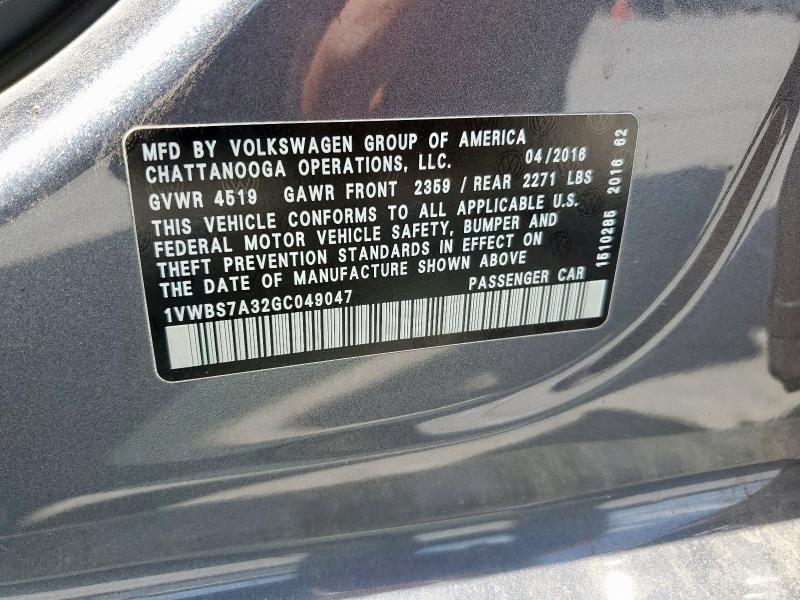 2016 VOLKSWAGEN PASSAT SE - 1VWBS7A32GC049047