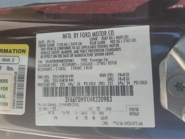 2017 FORD FUSION SE - 3FA6P0H9XHR220983