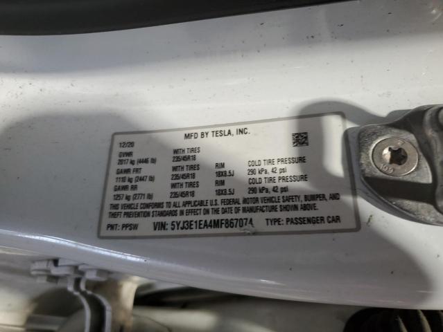 2021 TESLA MODEL 3 - 5YJ3E1EA4MF867074