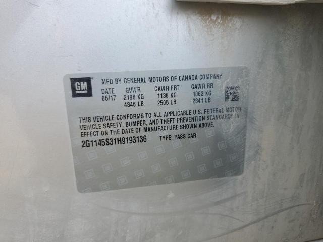 2017 CHEVROLET IMPALA PRE 2G1145S31H9193136