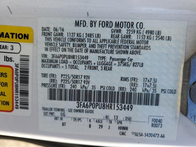 2017 FORD FUSION 3FA6P0PU8HR153449