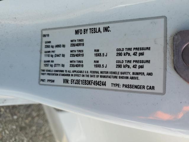 2019 TESLA MODEL 3 5YJ3E1EB3KF494244