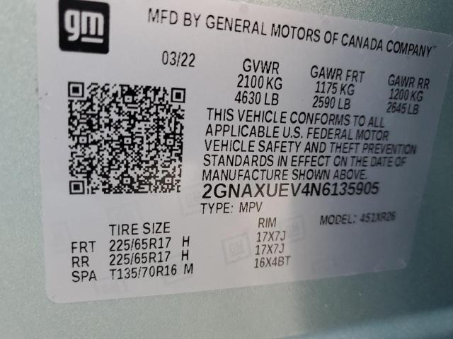 2022 CHEVROLET EQUINOX LT - 2GNAXUEV4N6135905