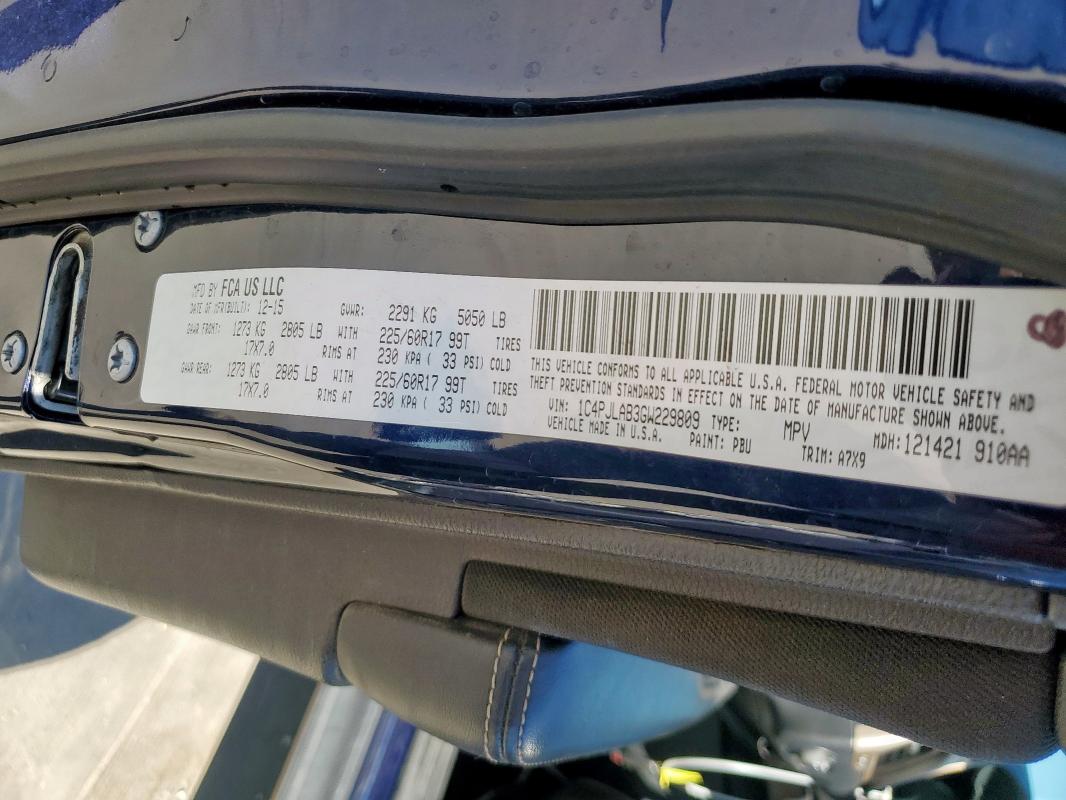2016 JEEP CHEROKEE S - 1C4PJLAB3GW229809