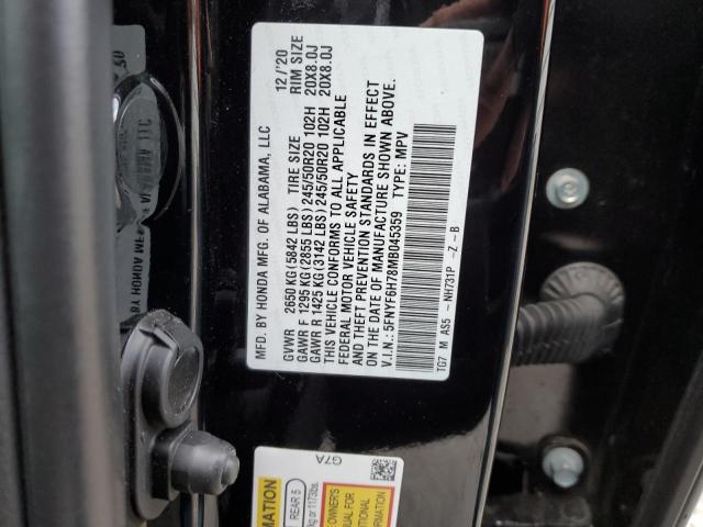 2021 HONDA PILOT BLAC 5FNYF6H78MB045359