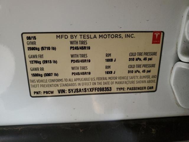 2015 TESLA MODEL S 70 5YJSA1S1XFF098353