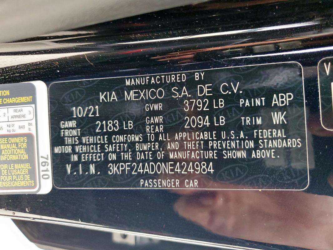 2022 KIA FORTE FE - 3KPF24AD0NE424984
