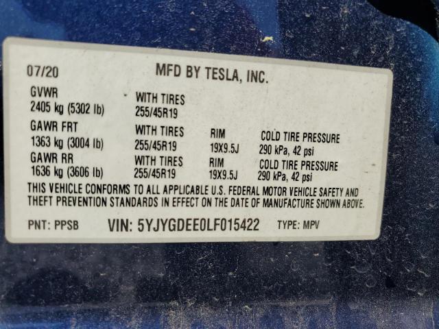 2020 TESLA MODEL Y - 5YJYGDEE0LF015422