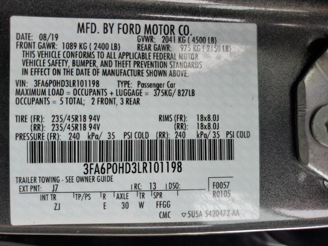2020 FORD FUSION SE - 3FA6P0HD3LR101198