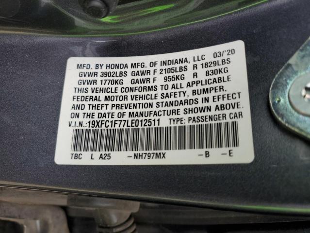 2020 HONDA CIVIC EXL 19XFC1F77LE012511