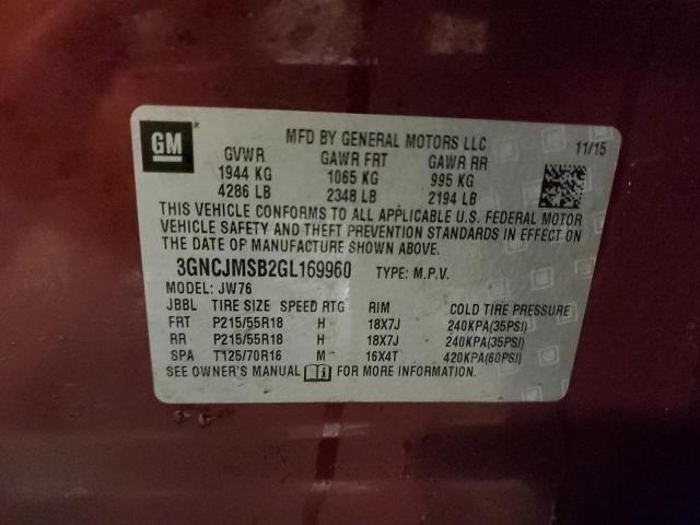 2016 CHEVROLET TRAX LTZ 3GNCJMSB2GL169960