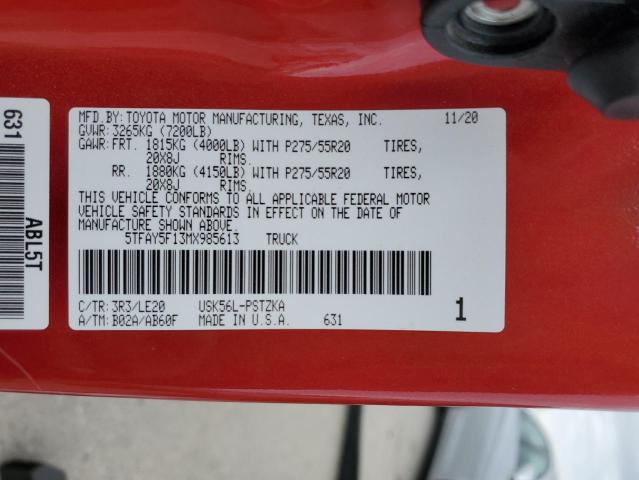 2021 TOYOTA TUNDRA CRE - 5TFAY5F13MX985613